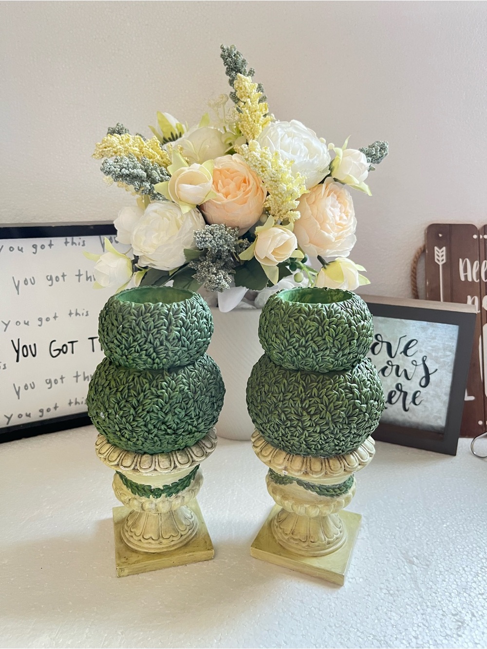 Vintage Green Topiary Candle Holder